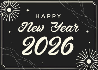 Luxury Golden 2026 Happy New Year Typography Vector Art with Gold Ribbon Confetti on Black Background