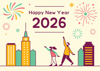 Luxury Golden 2026 Happy New Year Typography Vector Art with Gold Ribbon Confetti on Black Background