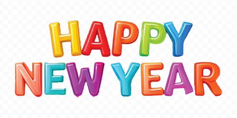 realistic 3d colorful Happy New Year typography Isolated on a transparent background