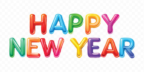 realistic 3d colorful Happy New Year typography Isolated on a transparent background
