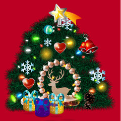 christmas tree with gifts and decorations