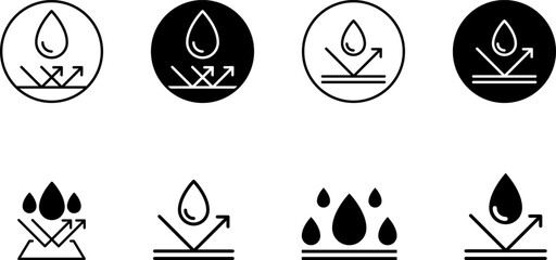 Waterproof icons. Water Proof sign collection. Water resistant symbol. Water protection icon with shield. Vector, PNG, jpeg. Keep dry. Open umbrella with water droplets icons set Water drop protection