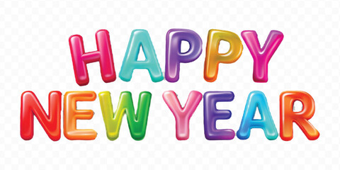 realistic 3d colorful Happy New Year typography Isolated on a transparent background
