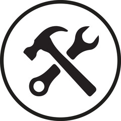 Crossed hammer and wrench tools inside a circle icon