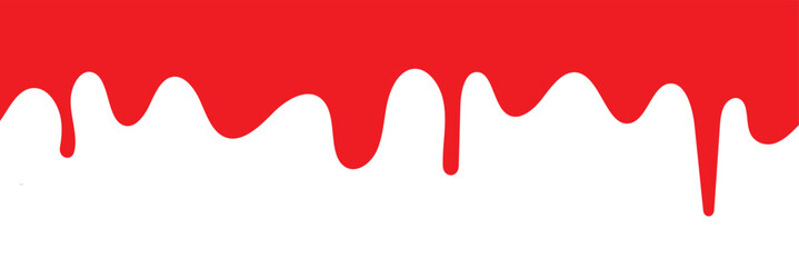 Red blood liquid dripping horizontally seamless repetitive vector illustration pattern isolated on transparent background.