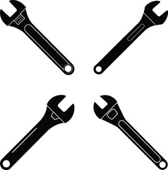 A set of classic adjustable Wrench silhouette illustration