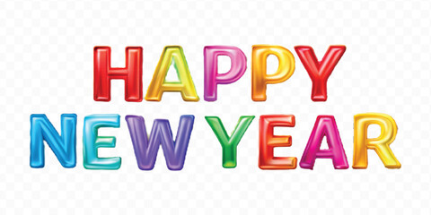 realistic 3d colorful Happy New Year typography Isolated on a transparent background