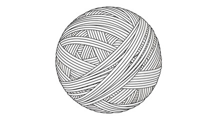 Black and white line art illustration of a spherical ball of yarn.