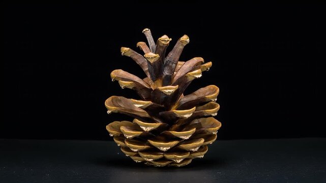 Timelapse of a Pine Cone Opening on Black Background