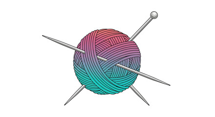 Colorful Yarn Ball with Knitting Needles Crafting Hobby.