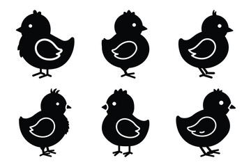 baby chick icon set silhouette on white background