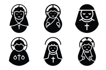 baby jesus icon set silhouette on white background
