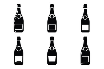 champagne bottle icon set silhouette on white background
