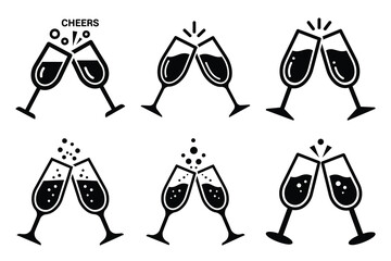 champagne cheers icon set silhouette on white background © Bhabas