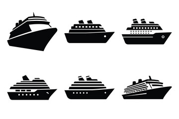cruise ship icon set silhouette on white background