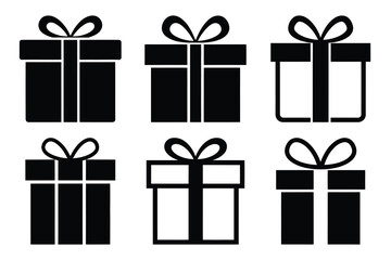 gift box icon set silhouette on white background