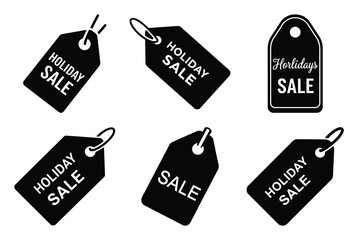 holiday sale tag icon set silhouette on white background