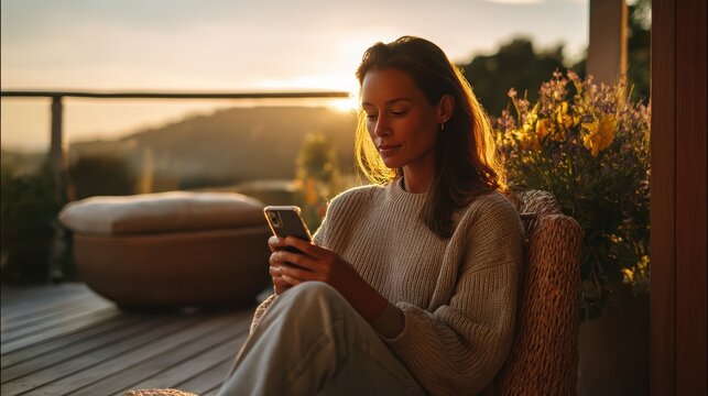 Woman in casual outfit switching off smartphone during intentional digital detox retreat for mental clarity, perfect for mental wellbeing technology balance and mindfulness lifestyle concept.