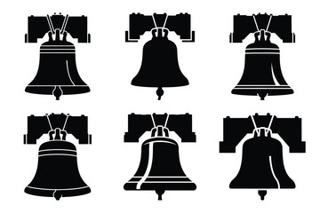 liberty bell icon set silhouette on white background