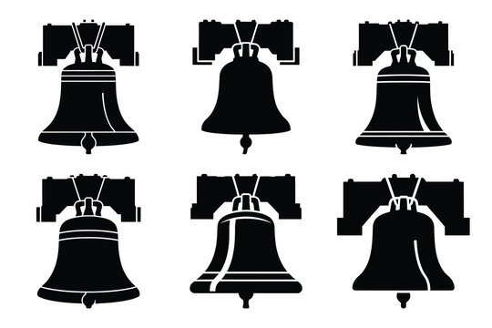 liberty bell icon set silhouette on white background
