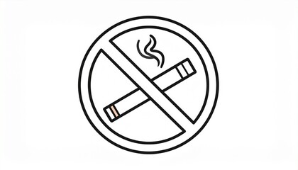Simple black and white line art of a no smoking sign. A vector icon showing a prohibited cigarette symbol for public health warnings and restricted areas