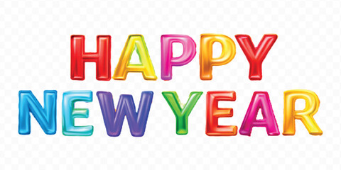 realistic 3d colorful Happy New Year typography Isolated on a transparent background