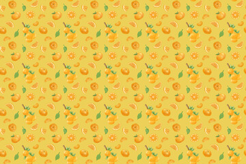 みかん シームレスパターン 水彩手描きフルーツイラスト チラシ・ポスター・Webデザインに使える背景素材