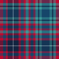 Blue red check plaid seamless texture for textile, fabrics, print, wallpaper, wrapping paper, clothing and garments. Scottish tartan vector illustration.