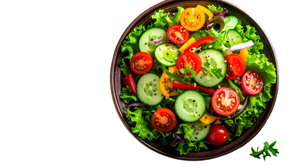 Vibrant close-up of a colorful, fresh salad bowl on a black background