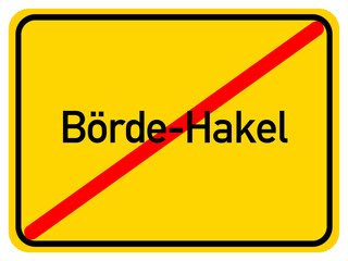 Illustration of a city exit sign for the city of Börde-Hakel