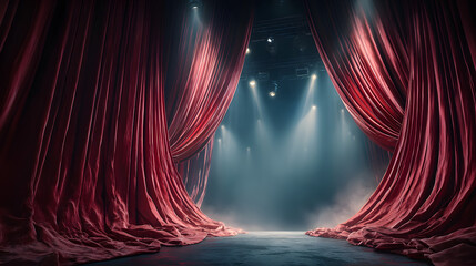 Red velvet curtain closing stage for theatre show