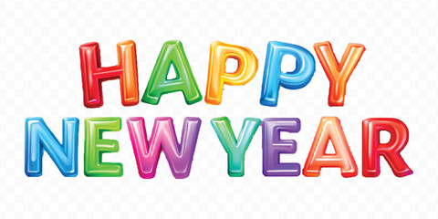 realistic 3d colorful Happy New Year typography Isolated on a transparent background