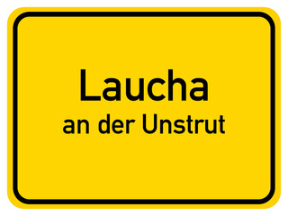 Illustration of a city entrance sign for the city of Laucha an der Unstrut