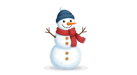 Cute Snowman Character with Blue Hat and Red Scarf Winter Holidays Greeting Card Illustration