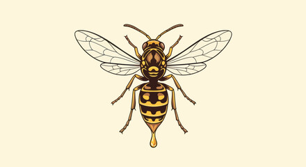 Detailed illustration of a yellow jacket wasp in flight.
