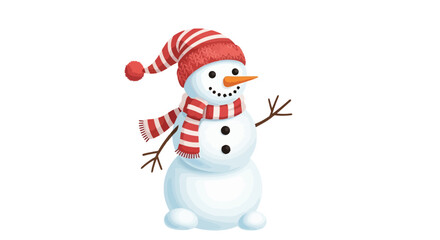 Adorable Snowman Wearing a Striped Hat and Scarf Waving Hello Perfect for Winter Holidays and Christmas Greetings