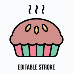Freshly Baked Cupcake Muffin with Cream Topping and Steam Isolated Vector Lineal Colour Style Icon Editable Stroke.