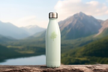 Eco-Friendly Refill Bottle Mockup Pastel Colors and Mountain Background