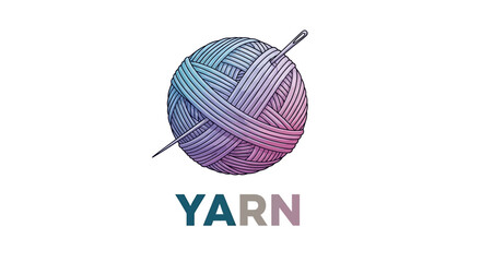 A ball of yarn with a needle piercing through it and the word YARN below.