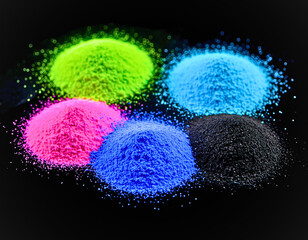 Colorful Powder Piles: A vibrant display of colorful powder piles glows with luminosity, capturing the essence of color and form, igniting curiosity and inspiring creativity.