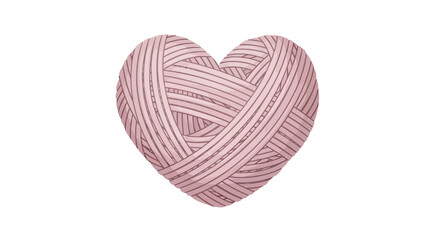 A heart shaped ball of pink and white striped wool yarn.