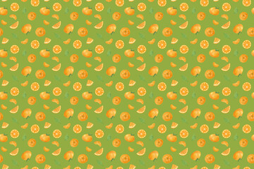 みかん シームレスパターン 水彩手描きフルーツイラスト チラシ・ポスター・Webデザインに使える背景素材