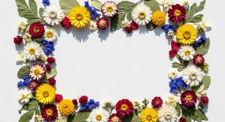 Colorful Flower Frame with Empty White Space for Text and Design