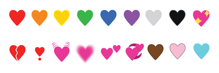 Collection of Colorful Heart Shape Icons for Love and Emotional Expression