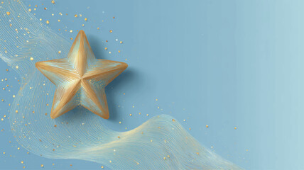 Elegant golden star of Bethlehem on soft blue background symbolizing Epiphany and divine guidance, minimalist vector illustration ideal for luxury Christmas cards and religious celebration designs.