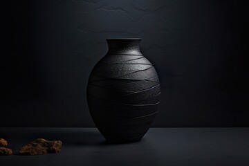 Dark Textured Vase Illuminated by Spotlight in Ancient Stone Setting