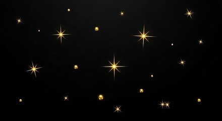 Seamless Pattern of Golden Stars and Shiny Spheres on Black Background. Festive Christmas, New Year, and Luxury Award Night Concept Backdrop