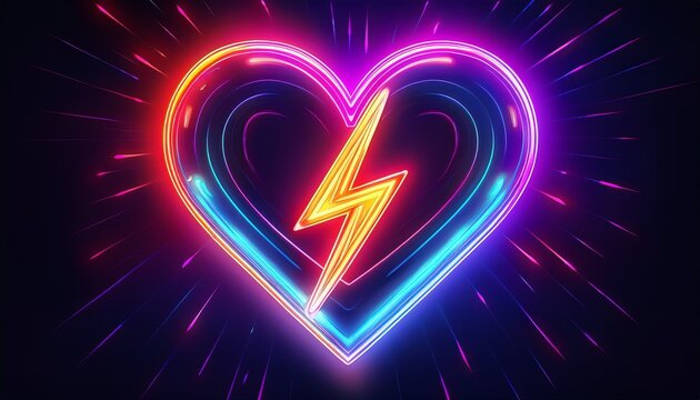 neon heart shape with a lightning bolt - Powered by Adobe
