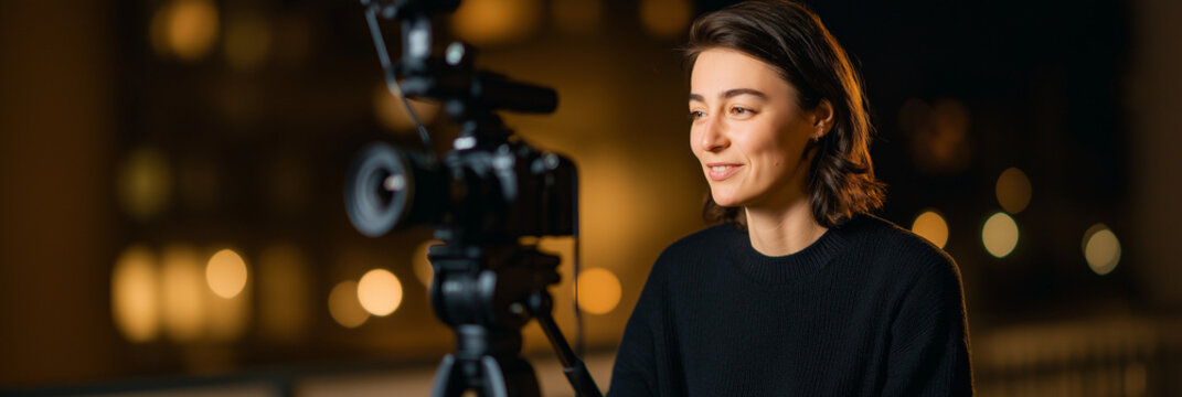 A content creator captures engaging video content at night in an urban setting, showcasing creativity and passion while connecting with the audience through modern media.