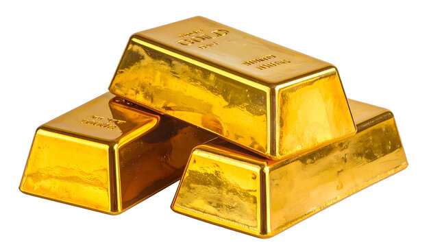 Three gold bars stacked, gleaming on a black background. Close up. Detailed textures